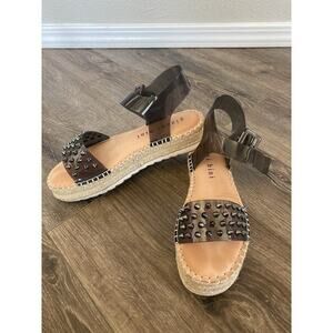 Gianni Bini Womens Black Studded Espadrille Sandals size 8 Buckle Strap Festival